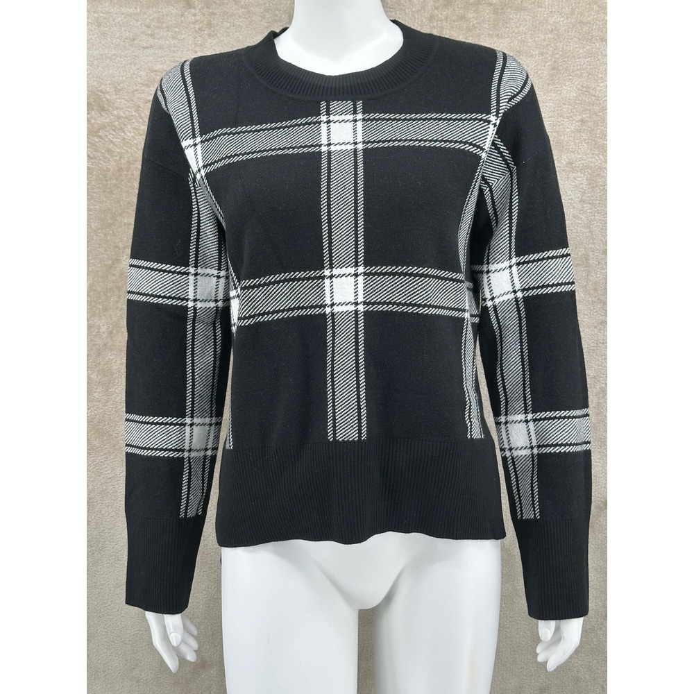 Banana Republic Sweater Womens XS Black White Windowpane Knit‎ Academia Preppy